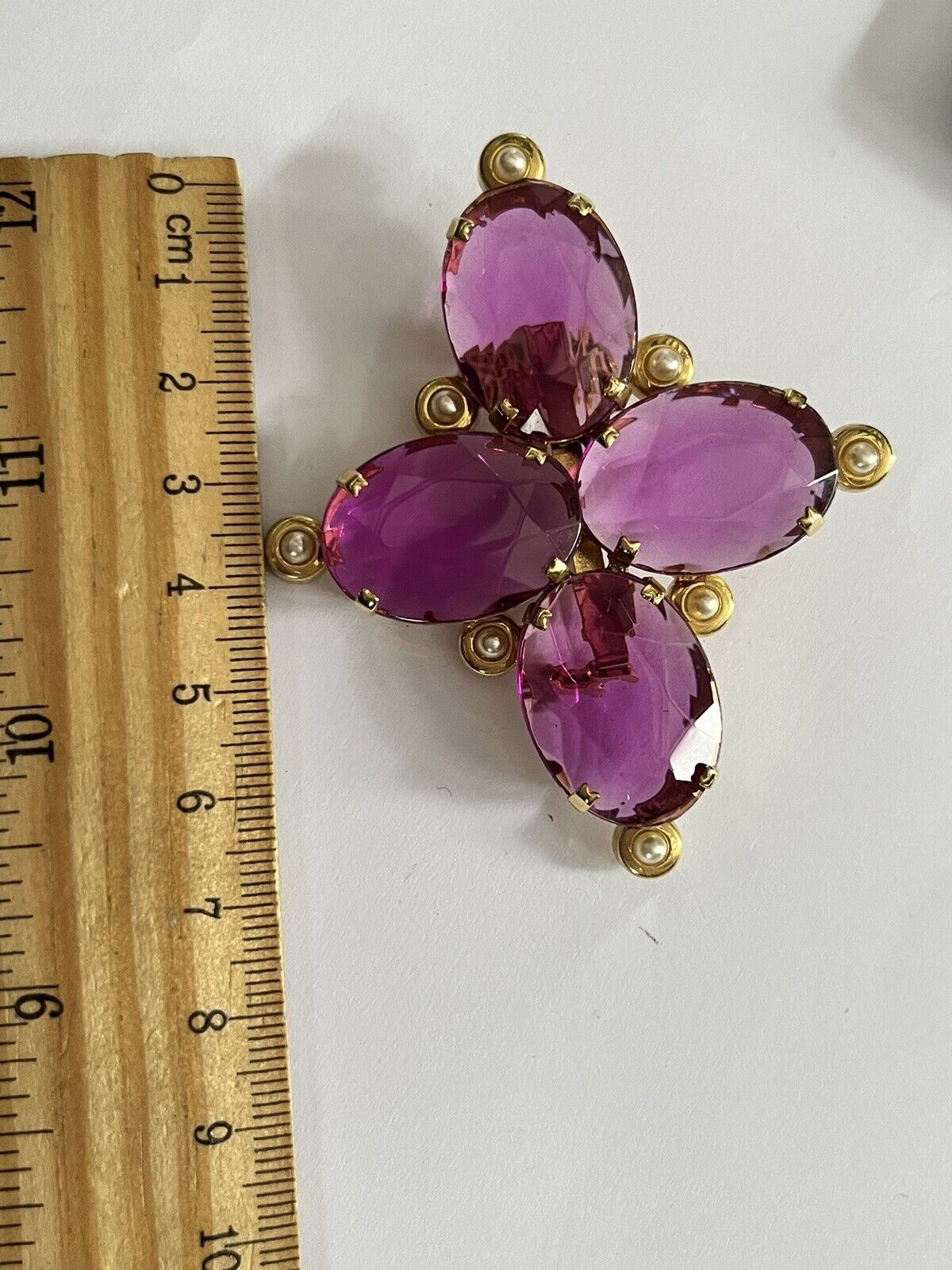 Vintage Pink Diamanté Faux Pearl Statement Brooch