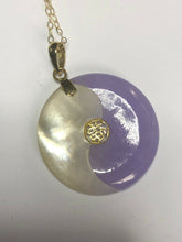 Chinese 14ct Gold Mother Of Pearl Jade Ying Yang Pendant Necklace