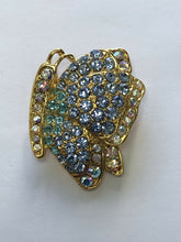 Vintage Gold Tone Butterfly Blue Diamanté Brooch