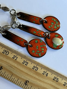 Vintage Red Orange Enamel Triple Drop Necklace