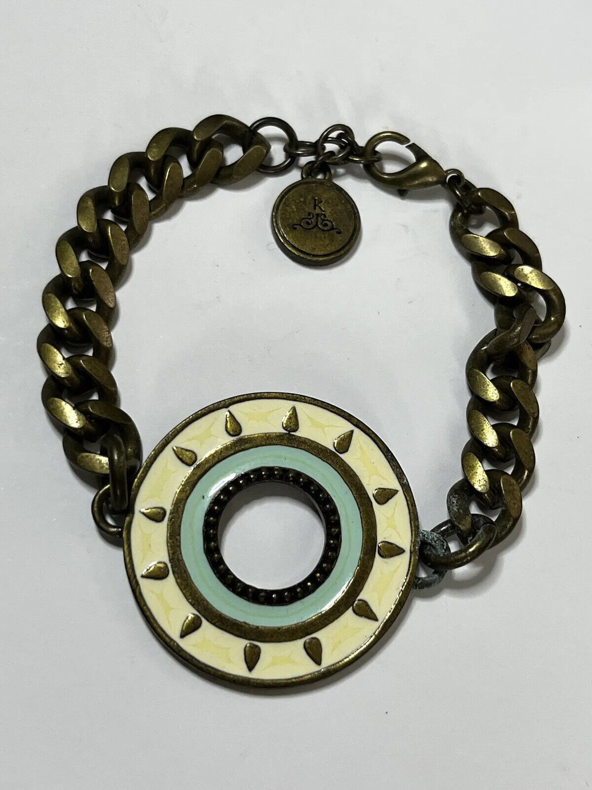 Vintage Signed Yellow Green Enamel Bracelet