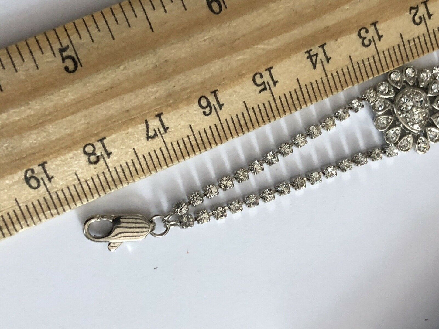 Vintage Rhodium Plated Diamanté Teardrop Bracelet
