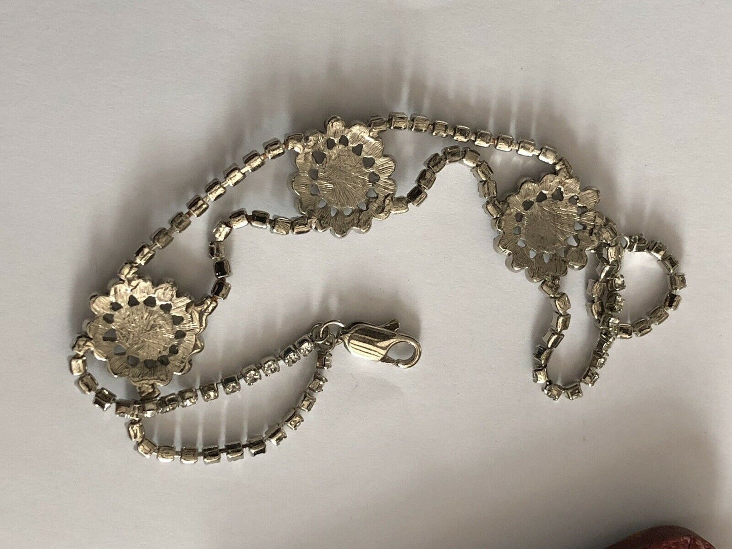 Vintage Rhodium Plated Diamanté Teardrop Bracelet