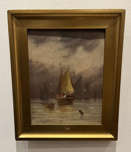 Marine Oil Painting, Signed And Dated 1909