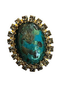 Vintage Gold Plated Turquoise Gold Murano Glass Statement Adjustable Ring