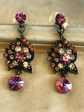 Vintage Multicoloured Pinks Diamanté Drop Earrings