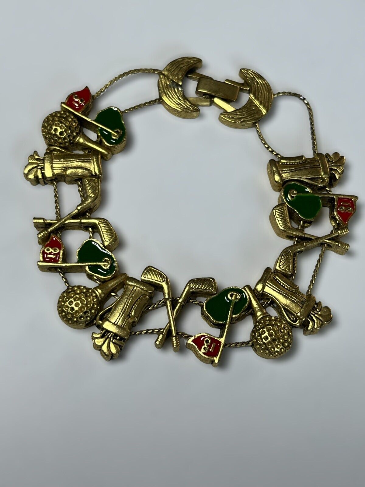 Vintage Gold Tone Golfing Enamel Bracelet