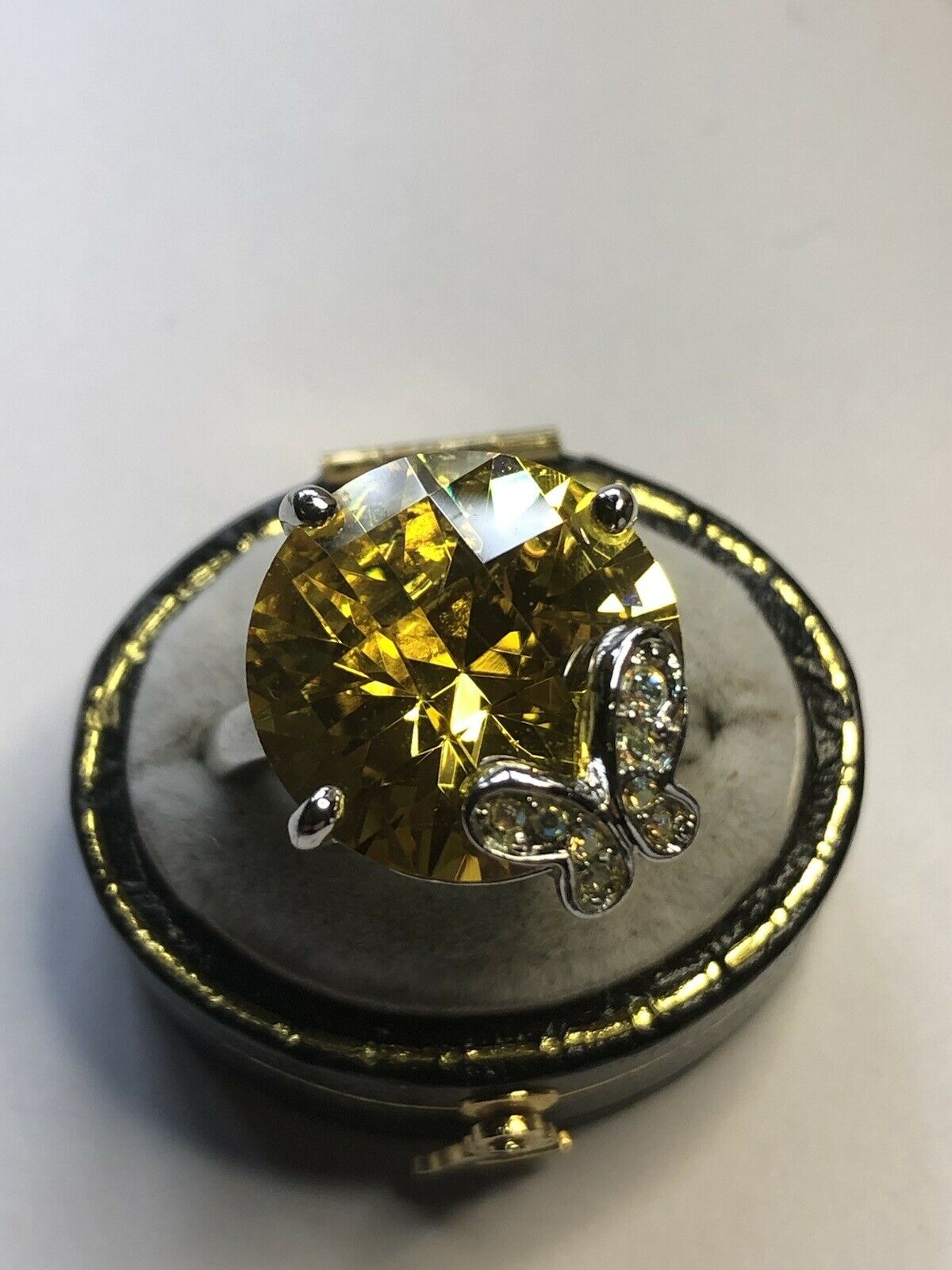 Vintage Rhodium Plated Butterfly Cubic Zirconia Statement Ring