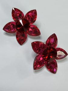 Vintage 1980s Pink Flower Statement Clip On Earrings