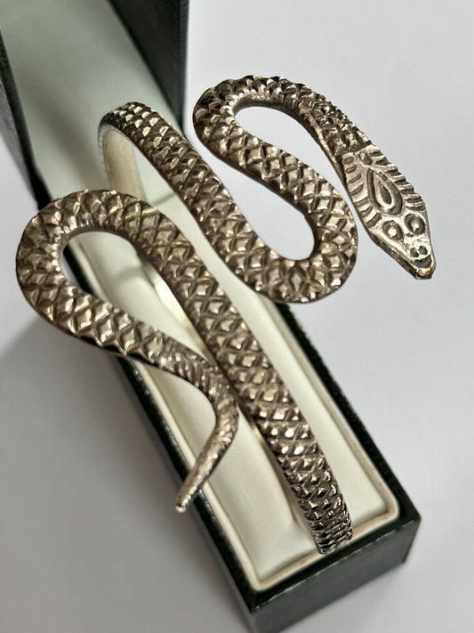 Vintage Detailed Silver Tone Snake Bangle Slave Bangle