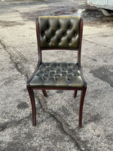 Desk Chair In Green Leather With Buttoned Back.