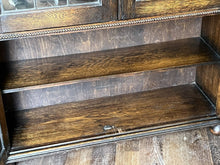 Edwardian Oak Bookcase , Adjustable Shelves, Lead light Glazing. Key & Locking.
