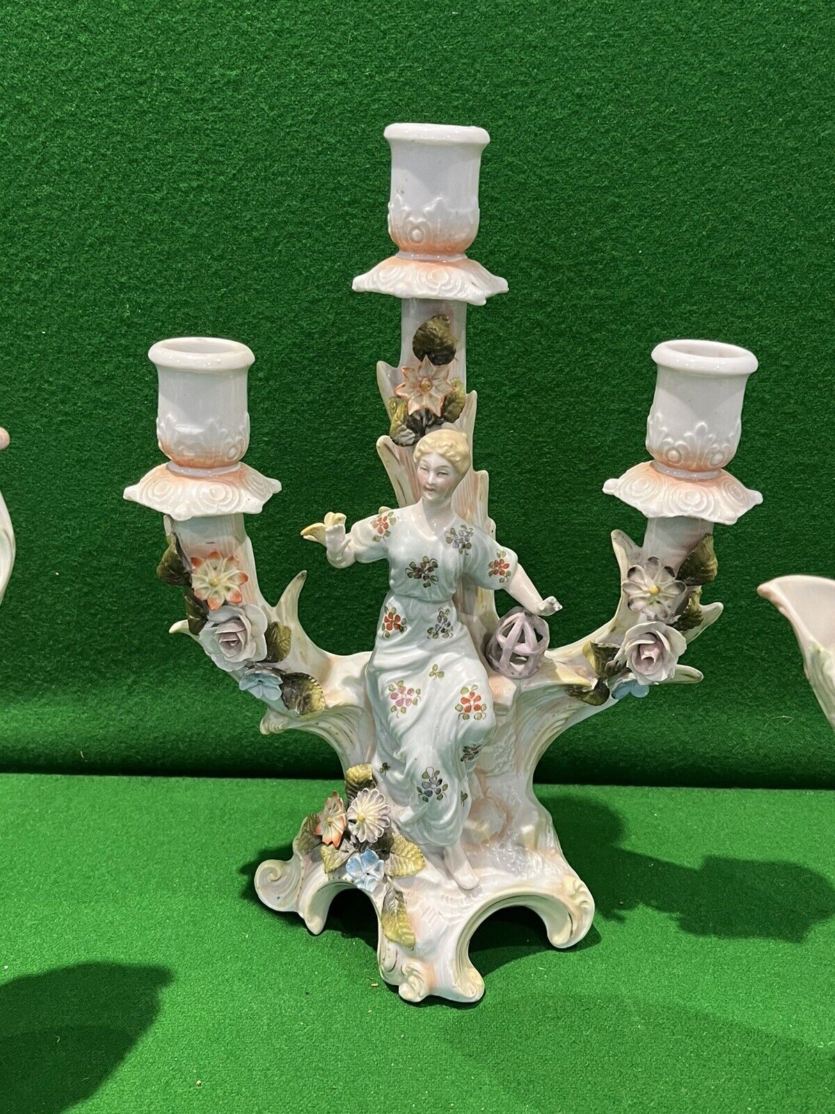 Pair Of Continental Porcelain Posy Holders And Candelabra