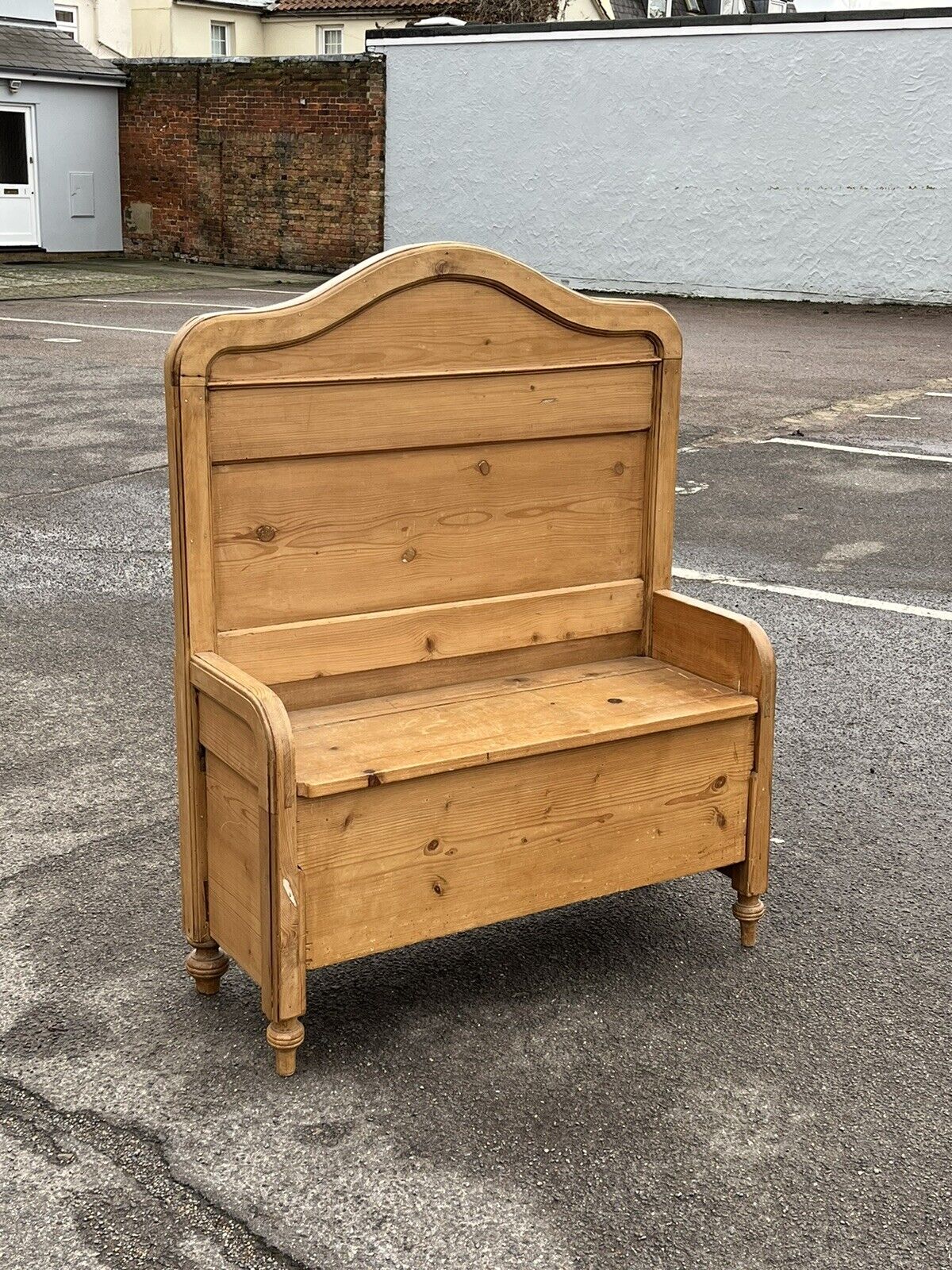 Victorian Pine Hall Bench With Shoe Cupboard.