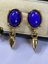 Vintage Gold Tone Faux Lapis Lazuli Drop Earrings