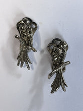 Vintage Silver Tone Marcasite Parrot Clip On Earrings
