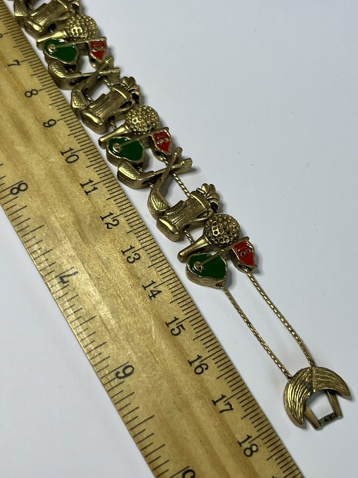 Vintage Gold Tone Golfing Enamel Bracelet