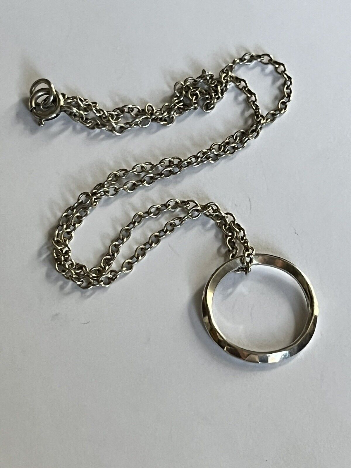 Vintage Hammered Sterling Silver Ring On Chain