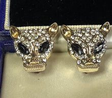 Vintage Jaguar Leopard Diamanté Clip On Earrings