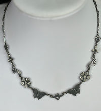 Vintage Silver Tone Butterfly Flowers Paste Necklace