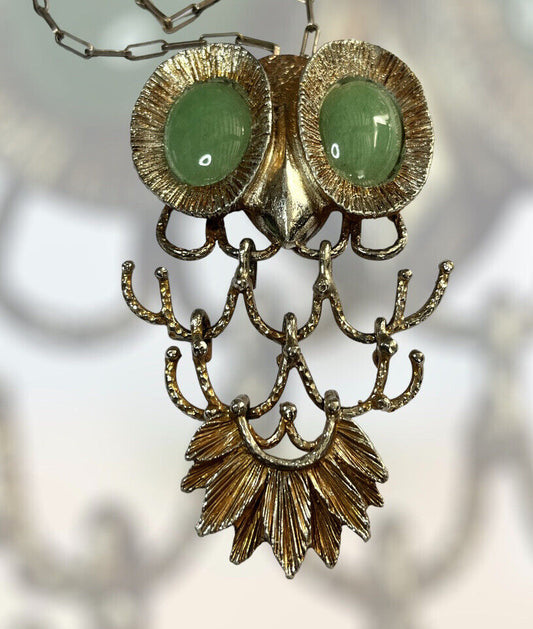 Vintage Erwin Pearl Owl Statement Pendant Necklace Silver 800 Chain