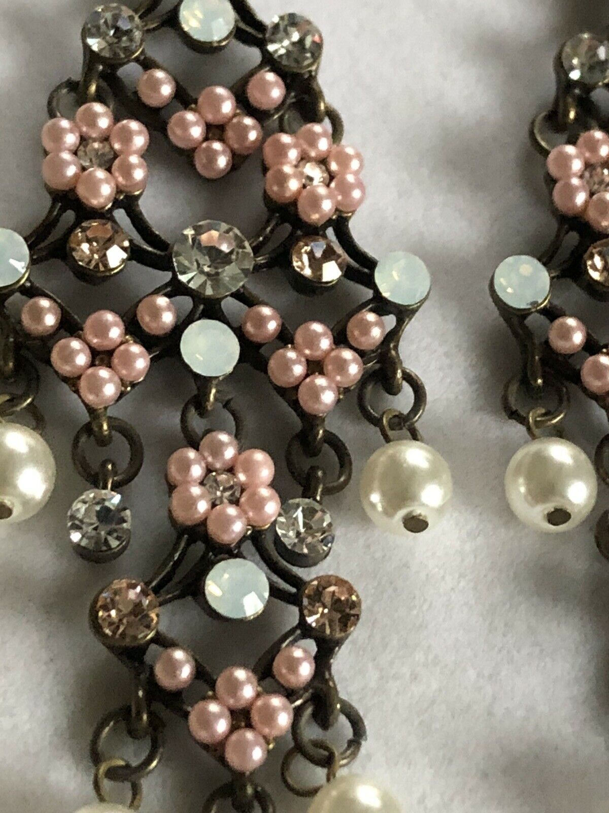 Vintage Faux Pearl Diamanté Drop Earrings Statement Runway