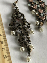Vintage Faux Pearl Diamanté Drop Earrings Statement Runway
