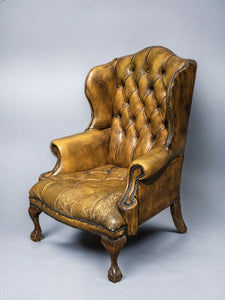 Tan Leather Buttoned Back Armchair, Country House Library Armchair.