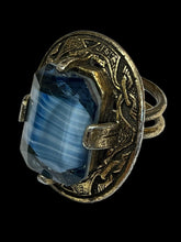 Vintage Celtic Large Glass Blue Stone Ring