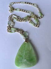 Vintage Green Blue White Marbled Acrylic Gold Tone Link Necklace Long Length