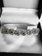 Vintage Rhodium Plated Purple Clear Diamanté Flowers Bracelet New Old Stock