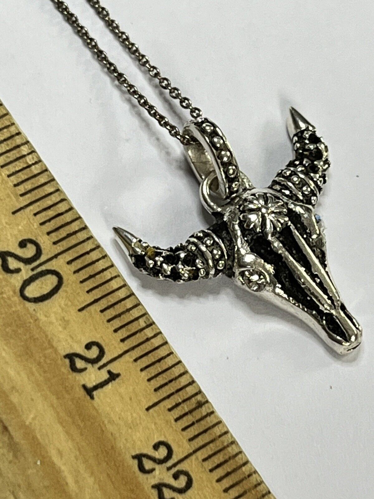 Vintage 925 Bulls Head Diamanté Pendant Brooch