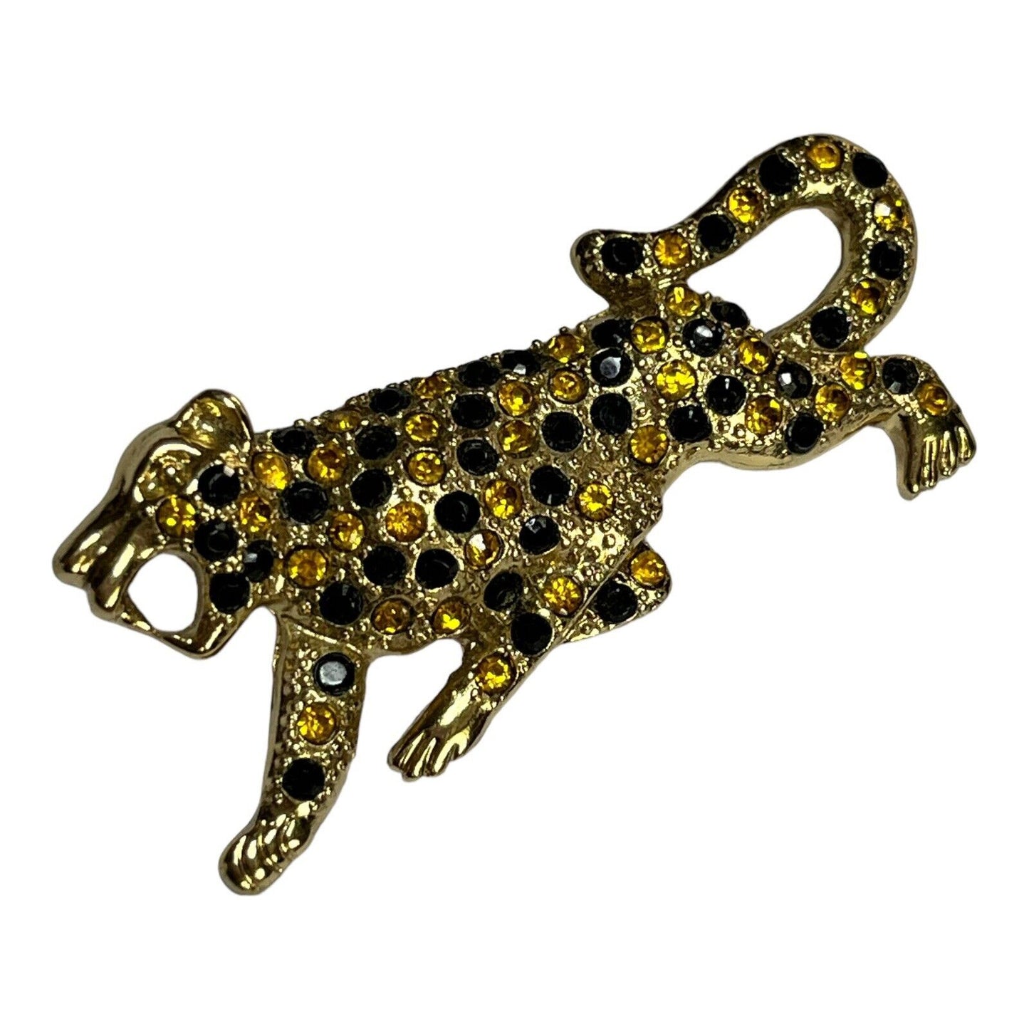 Vintage Gold Tone Leopard Diamanté Brooch
