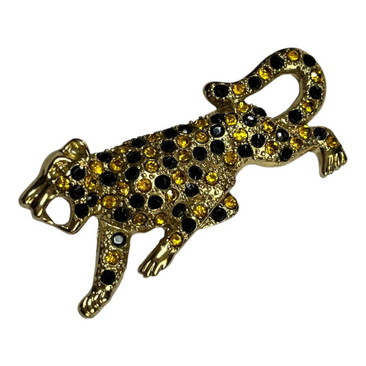 Vintage Gold Tone Leopard Diamanté Brooch