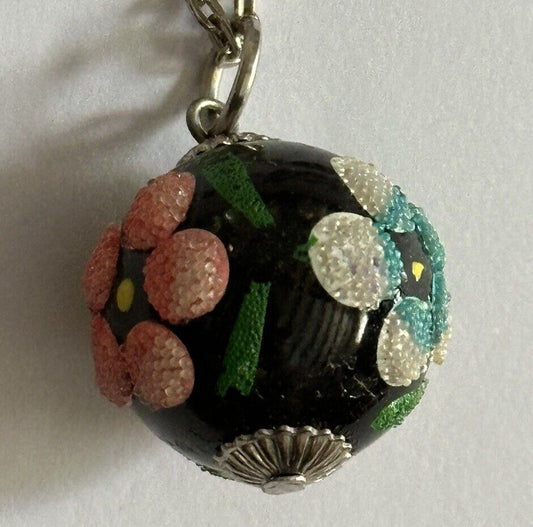 Vintage Multicoloured Flowers Glass Pendant Necklace
