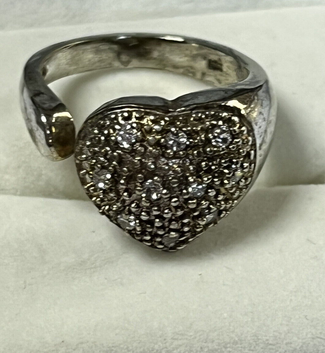 Vintage Sterling Silver Diamanté Heart Ring