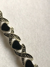 Vintage Silver Tone Black Enamel Hearts Bracelet