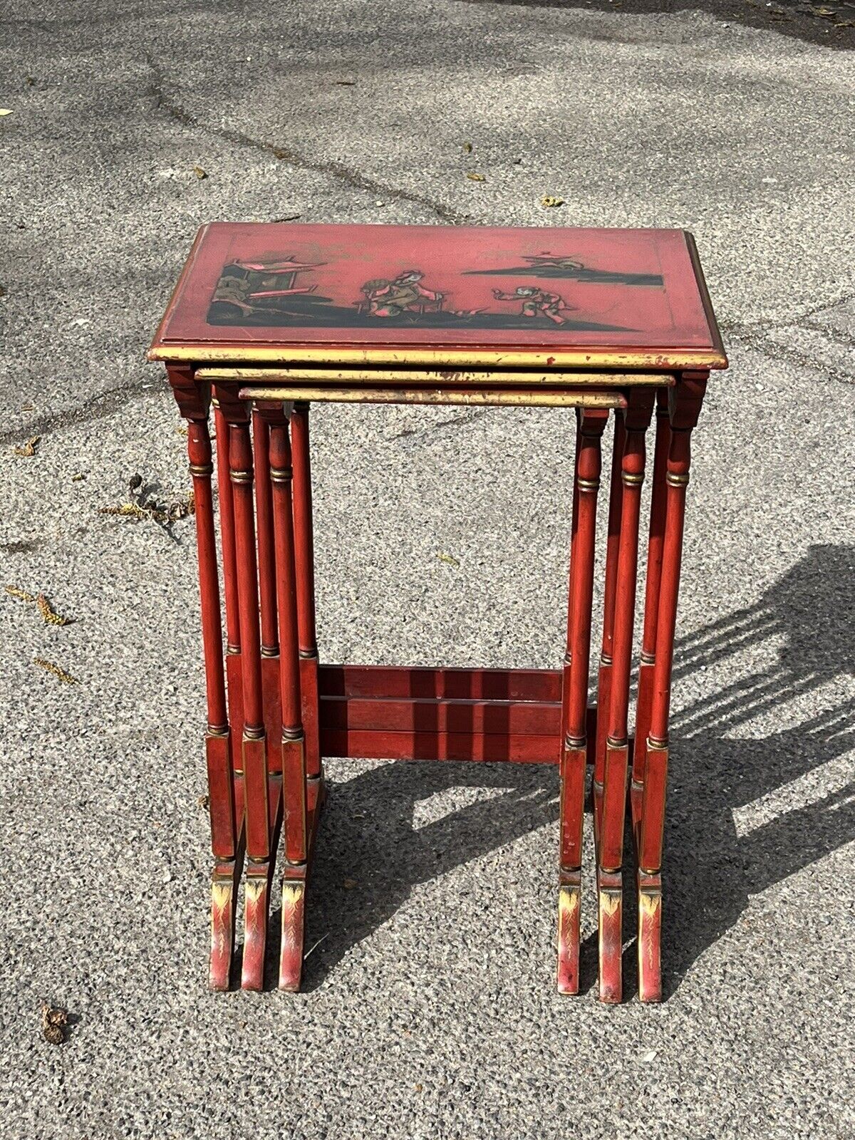 Edwardian Red Lacquered & Japanned Nest Of Tables