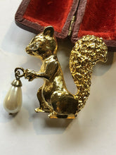 Vintage Gold Tone Squirrel Faux Pearl Brooch