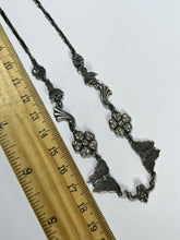 Vintage Silver Tone Butterfly Flowers Paste Necklace