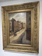 Victorian English Street Scene, Oil on board, Signed, In Gilt Frame.