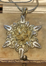 Vintage Silver Filigree With Gold Wash Flower Pendant Necklace