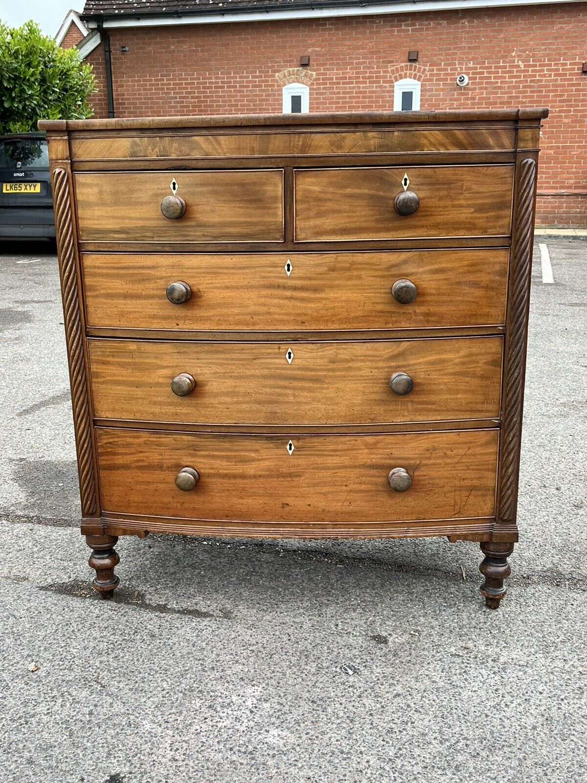 Georgian Mahogany Bow Front Chest Of Drawers.