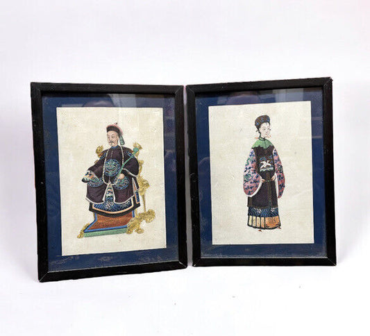 Pair Of Antique Chinese Pith Paintings. We Ship Worldwide.
