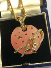Vintage 1980s Gold Tone Peach Diamanté Pendant Necklace